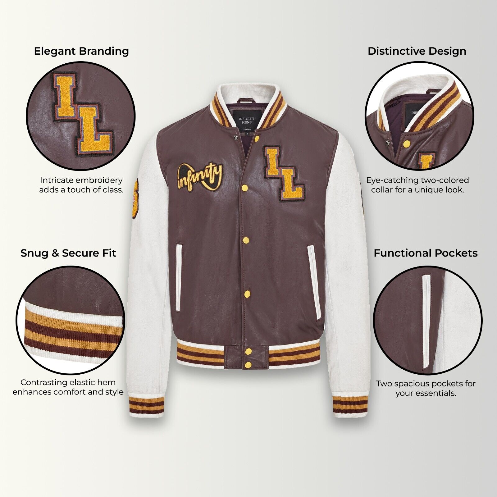 Mens Baseball Leather Letterman Bomber Jacket Ashwood 2