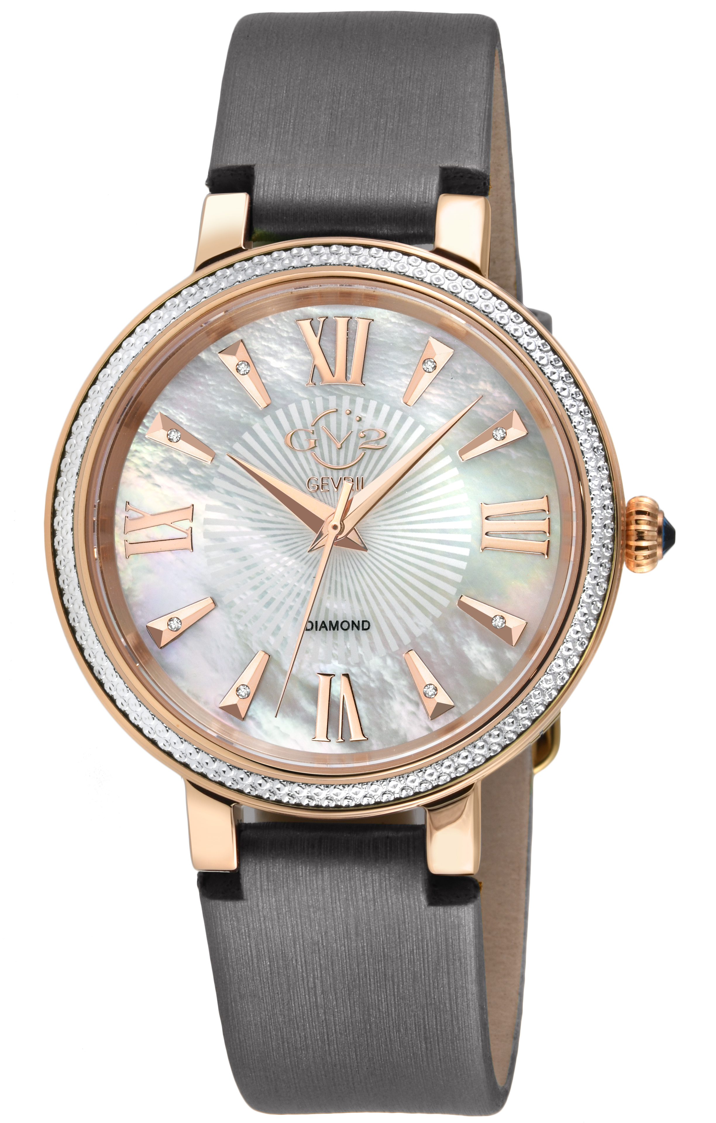 Thumbnail - GV2 Damen Genoa 12533S Schweizer Quarz Perlmutt Diamant Graues Lederuhr