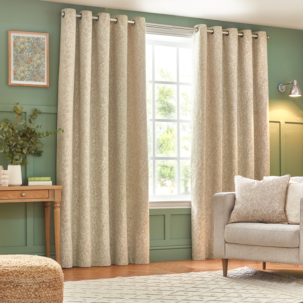 Wylder Grantley Jacquard Eyelet Curtains - Beige - Size 117 Cm X 183 Cm