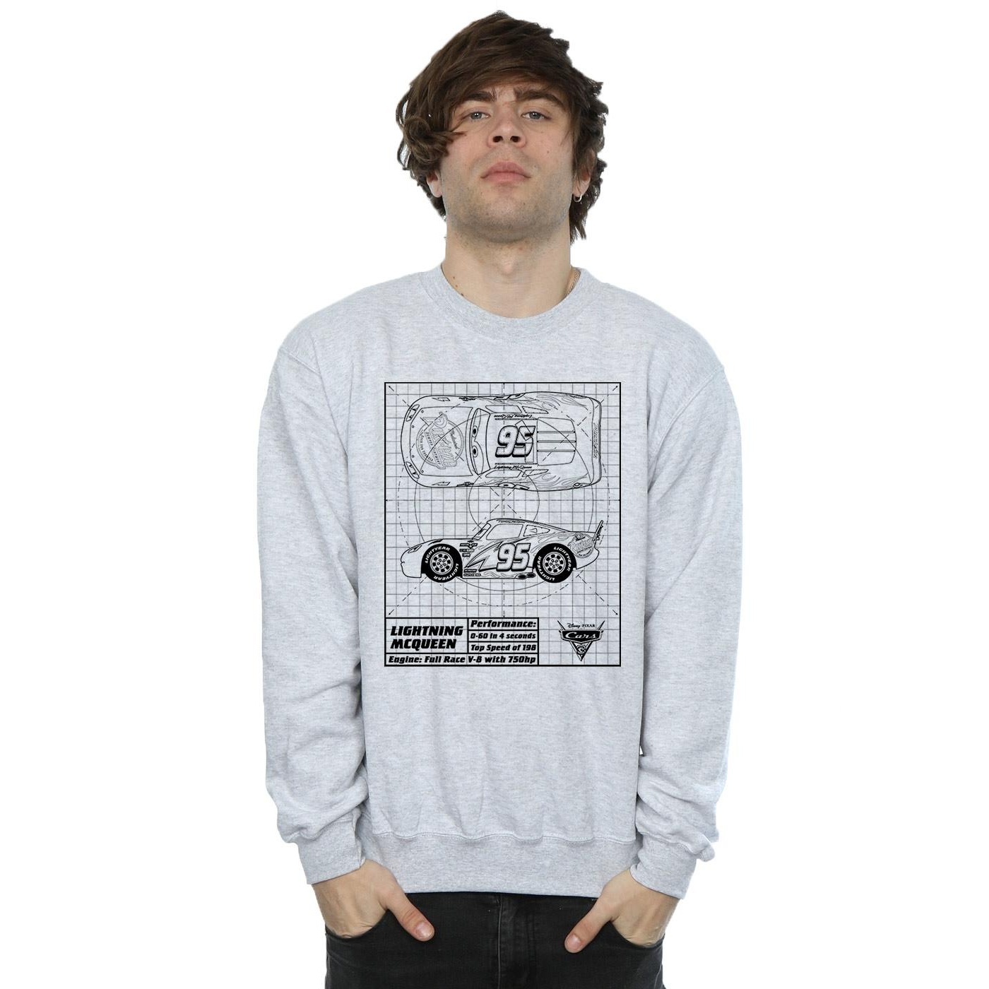 Disney Mens Cars Lightning McQueen Blueprint Sweatshirt (Sports Grey) herr – bild 2