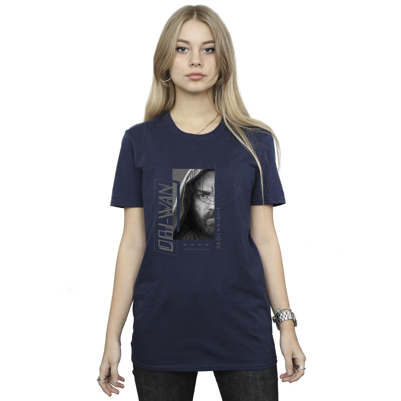 Star Wars Womens/Ladies Obi-Wan Kenobi Jedi SciFi Collage Cotton Boyfriend T-Shirt (Navy Blue) dam – bild 2