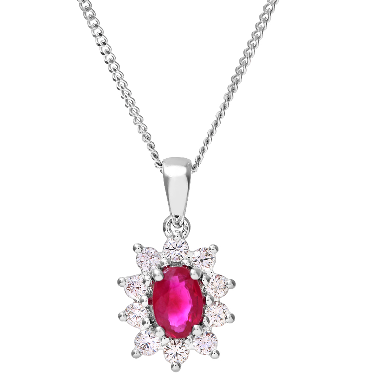 Diamant L’Eternel Womens Cluster Pendant, 18ct White Gold Diamond and Ruby 0.33ct Weight – One Size