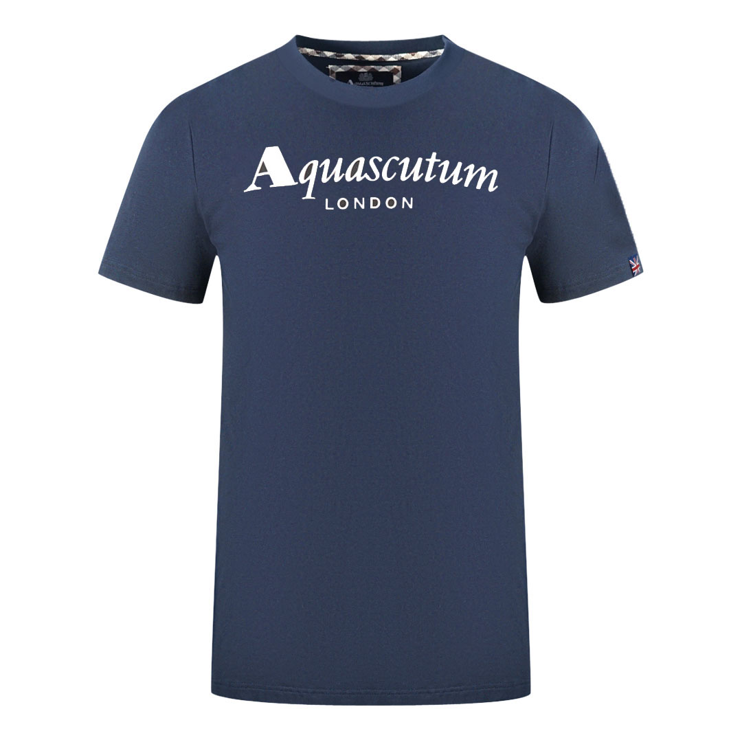 Aquascutum Mens London Brand Logo Navy Blue T-Shirt - Size Medium