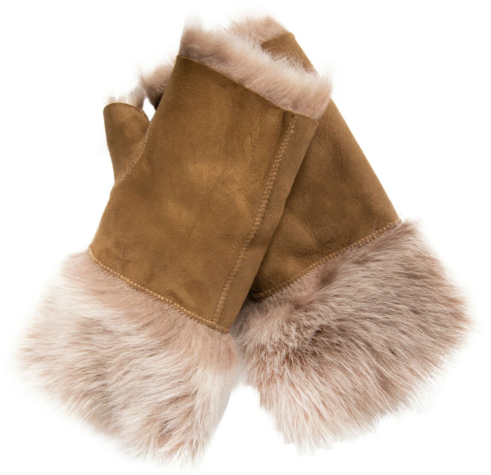 Kvinnors Shearling Tumhandskar Fingervantar Med Manschetter Toscana Mocka Fårskinn Päls
