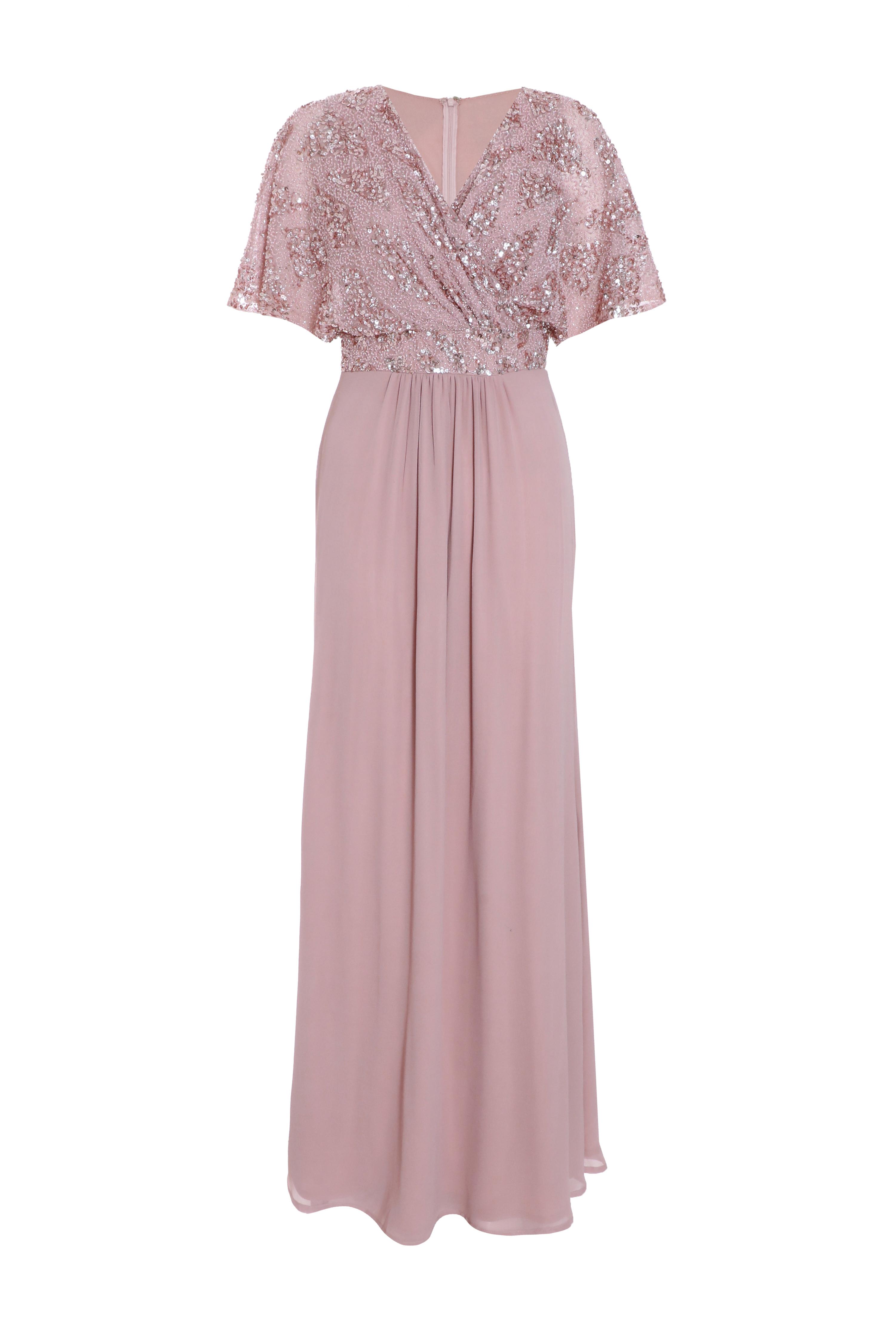 Quiz Womens Pink Chiffon Embellished Maxi Dress - Size 6 UK