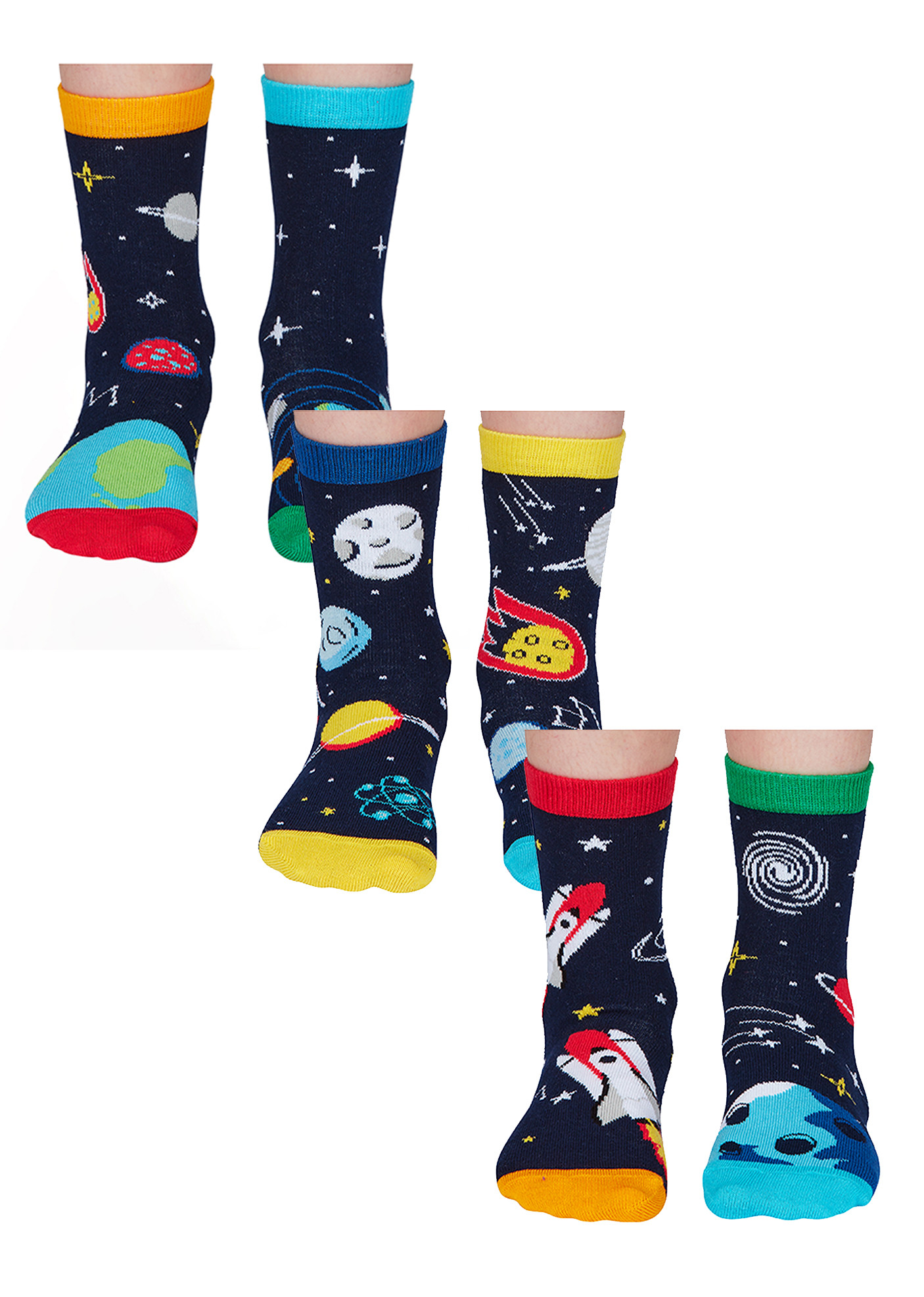 UNITED ODD SOCKS - 6 Paar Jongens Ruimte Katoenen Odd Sokken in Geschenkdoos - Ruimte