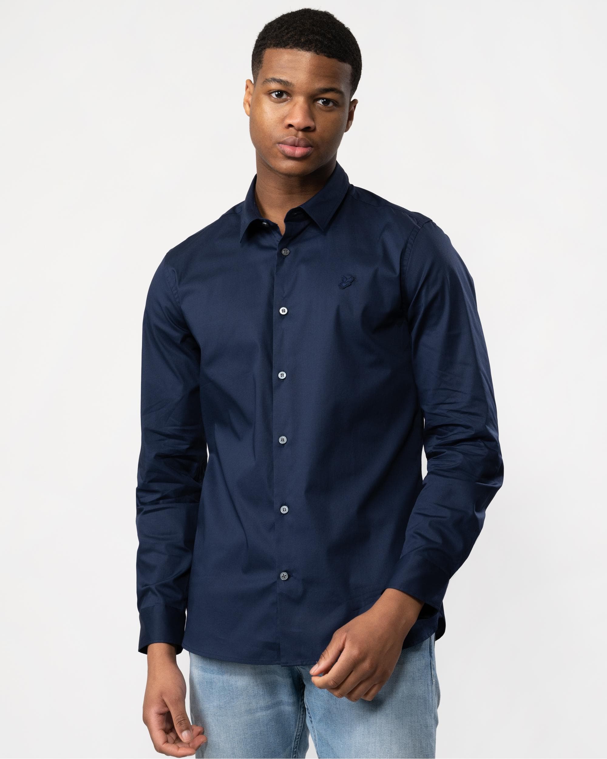 Herr Long Sleeve Slim Poplin Skjorta