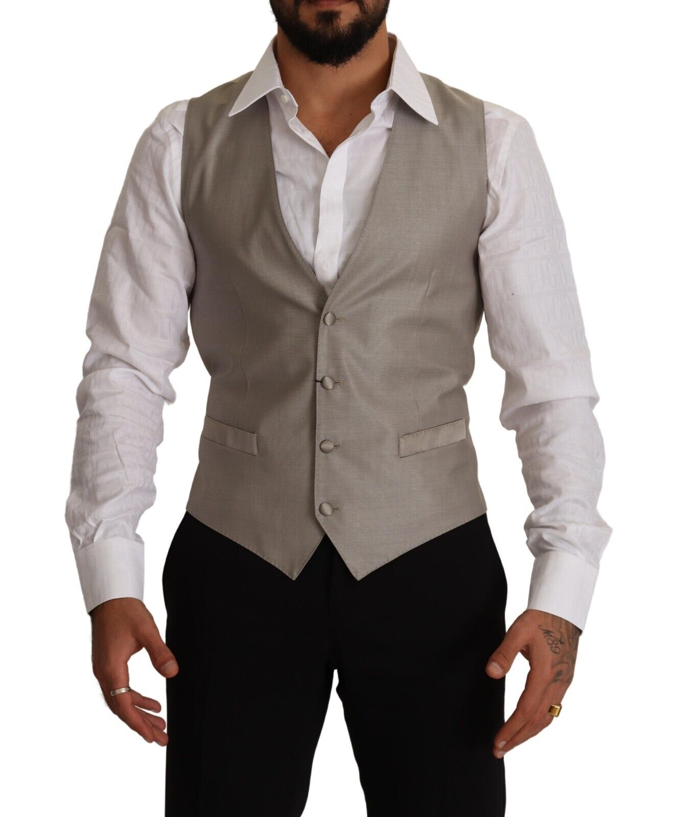 Dolce & Gabbana Herren Beige Wolle Einreiher Weste