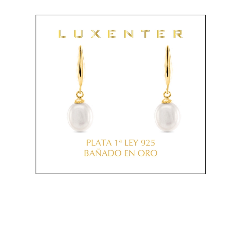 Luxenter Essential-örhängen i 925 sterling silver och vit pärla i 18 karat gult guld dam – bild 2