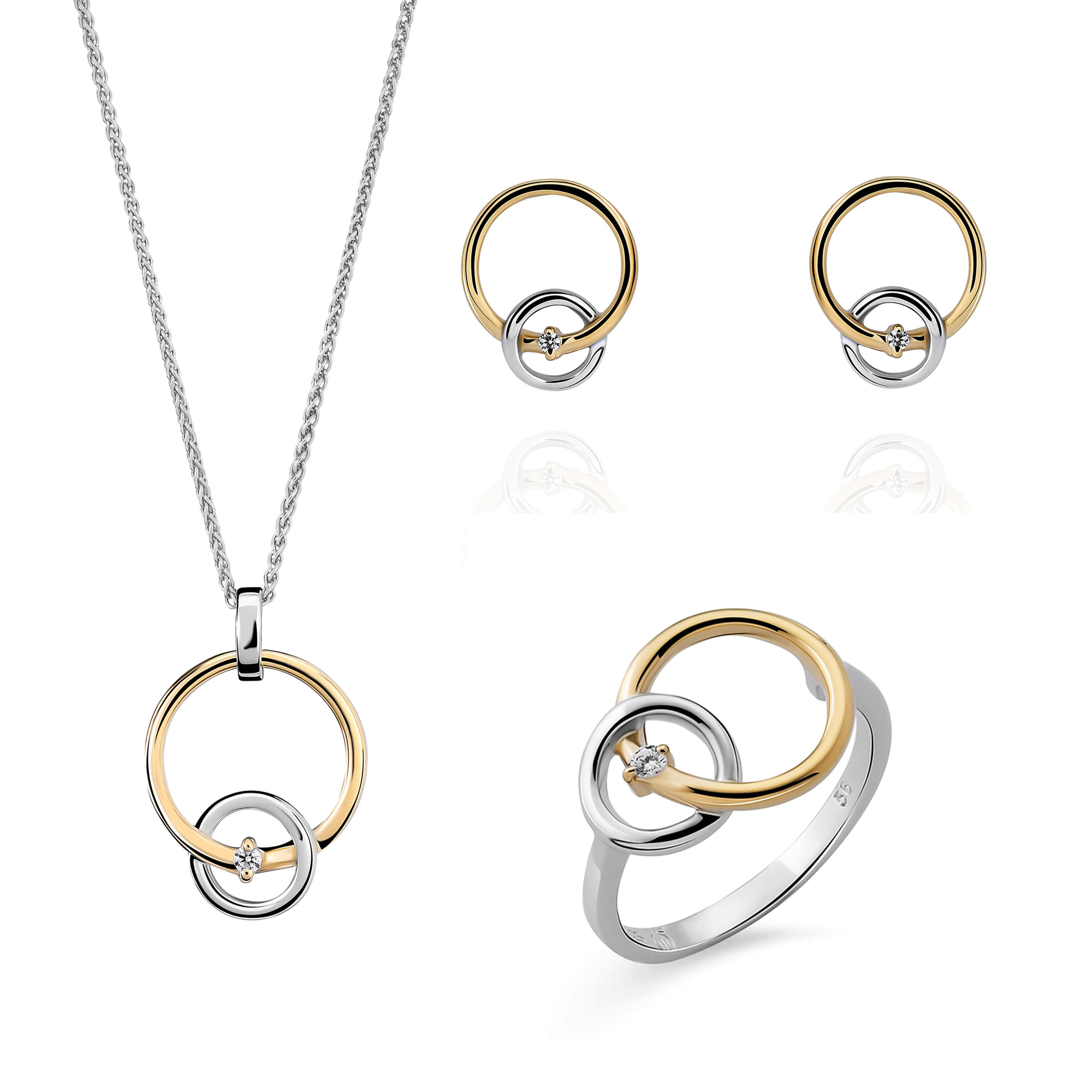 Orphelia 'Antoine' Damen 925 Sterling Silber Set, Halskette + Ohrringe + Ring - Silber/Gold Set-7503/1