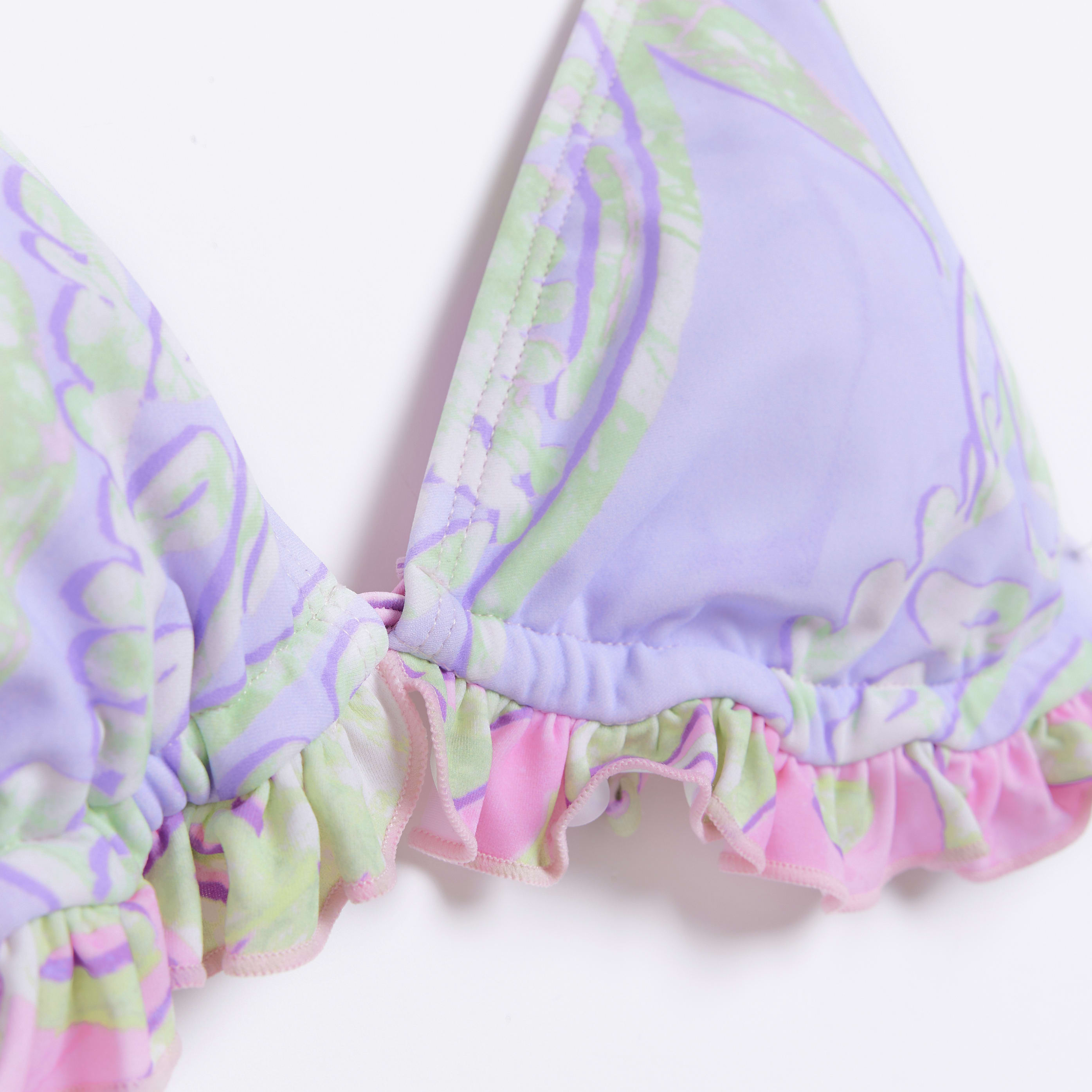 River Island Womens Bikini Top Purple Frill Triangle Swimwear