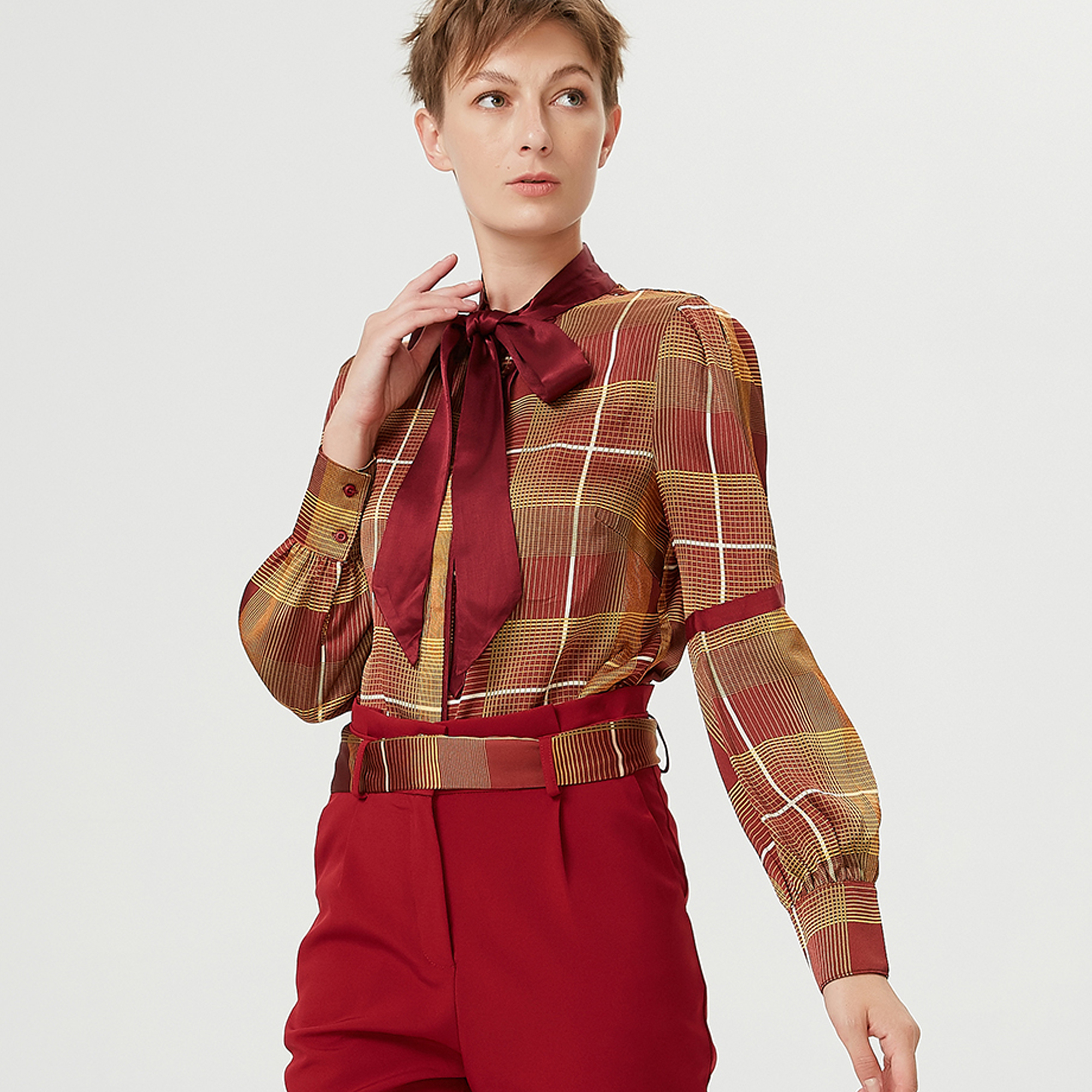 Smart & Joy Tartanskjorta med Ascot-slips dam – bild 2