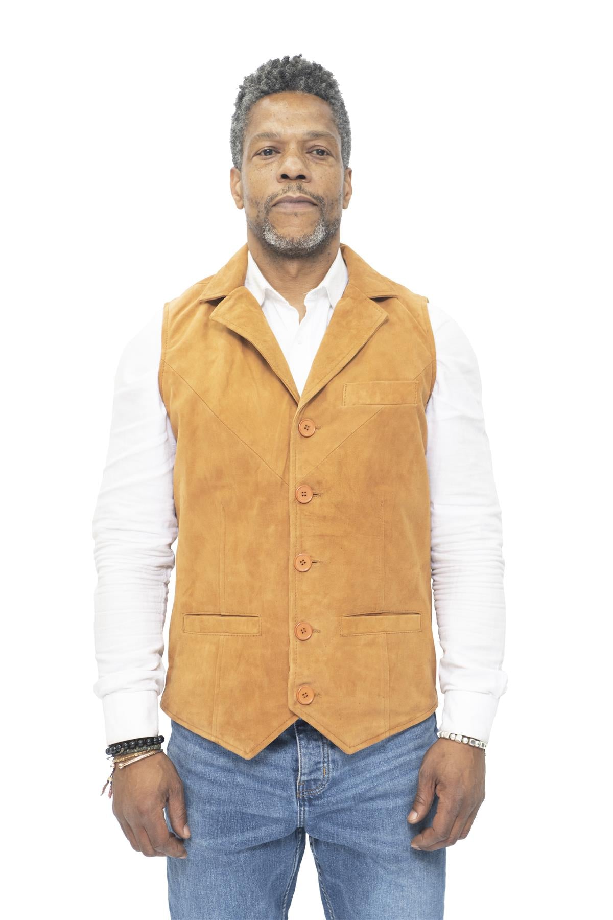Infinity Leather Mens Classic Smooth Goat Suede Waistcoat-Exeter - Tan - Size 2XL