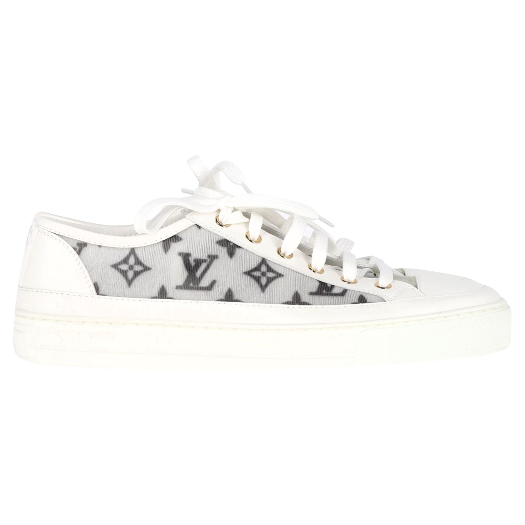 Louis Vuitton Monogram Mesh Accent Lage Sneakers in Wit Leer