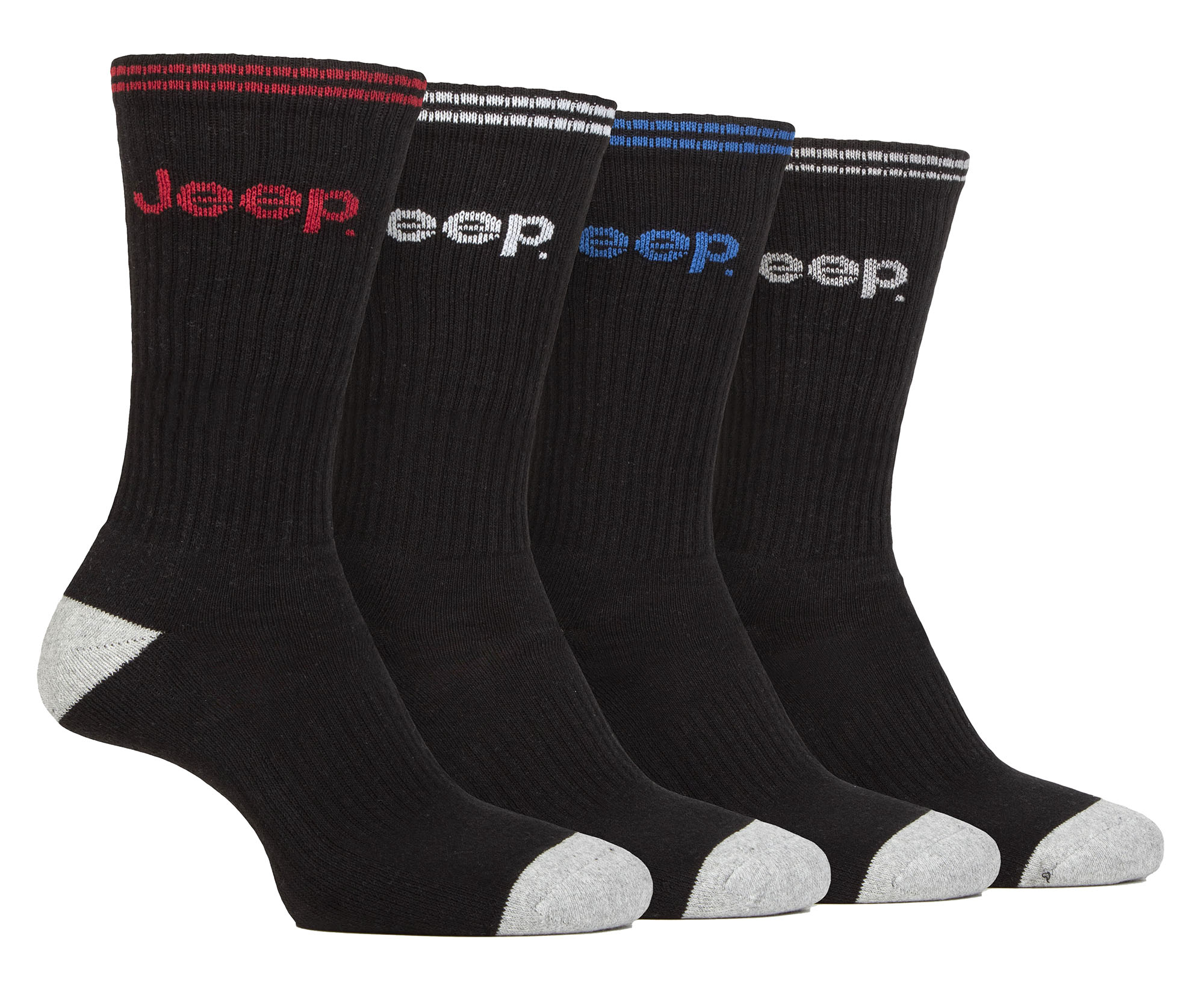 Thumbnail - Herren Sport Crew Socken | Jeep | 4er Pack Baumwolle Laufsocken mit verstärkter Ferse und Spitze - Schwarz