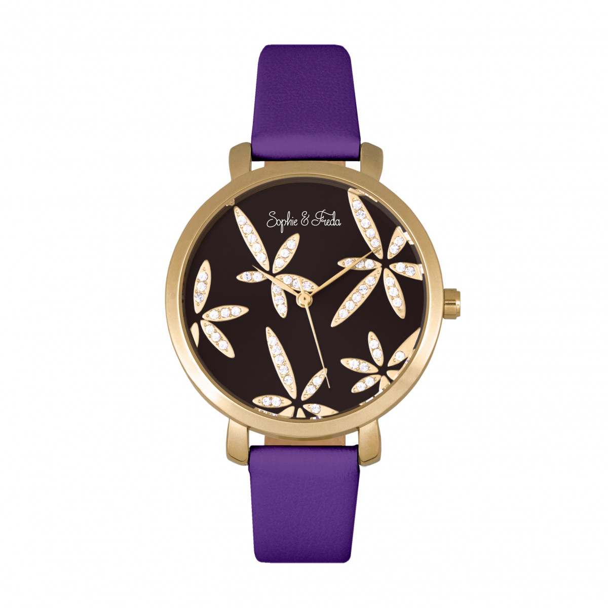Thumbnail - Montre Sophie & Freda Key West avec bracelet en cuir et cristaux Swarovski