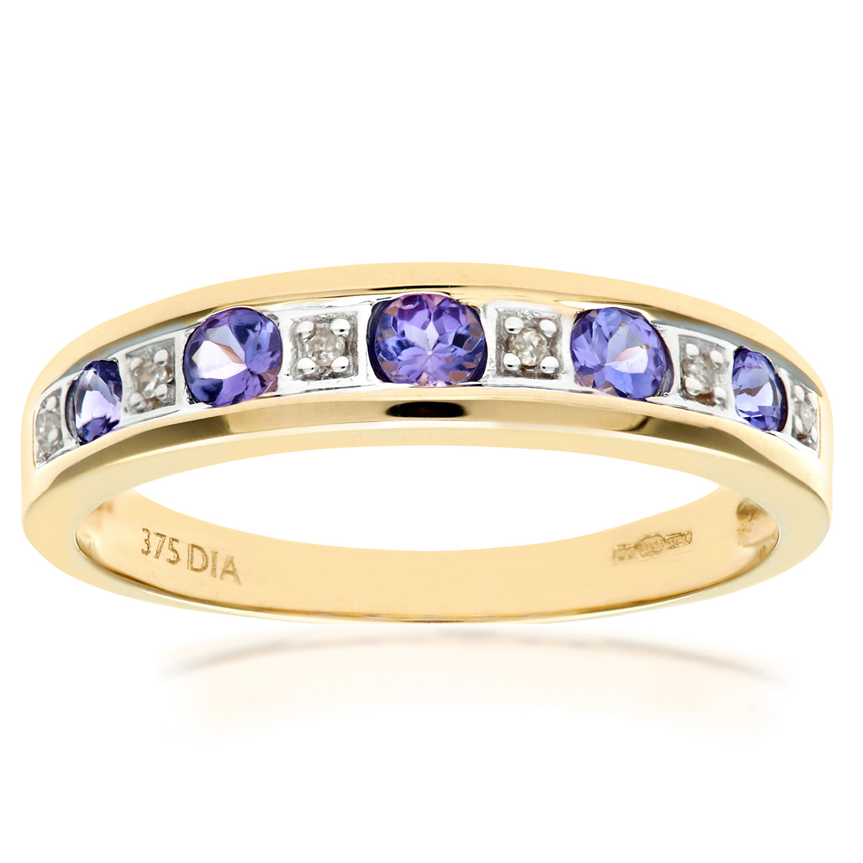 Diamant L’Eternel Womens 9ct Yellow Gold Tanzanite and Diamond Eternity Ring – Size J