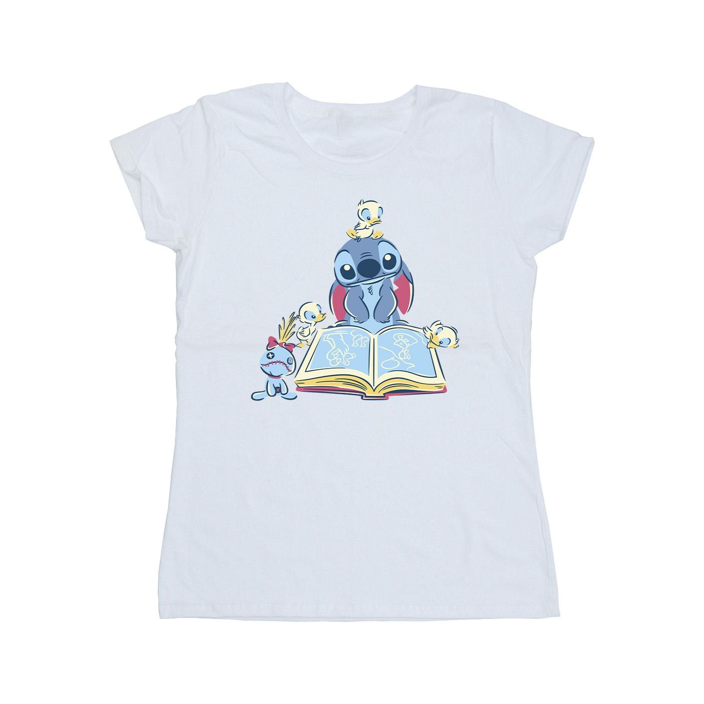 Thumbnail - Disney - "Lilo & Stitch Reading A Book" T-Shirt für Damen (Weiß)