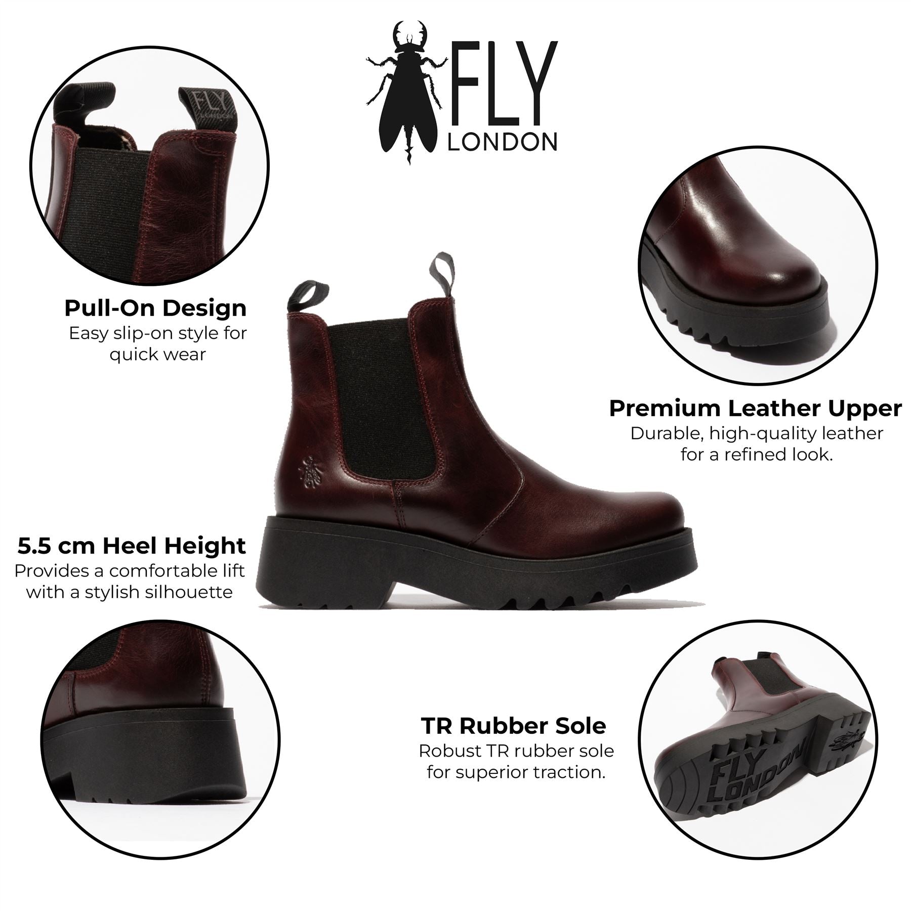 Fly London Womens Wine MEDI789 Wedged Chelsea Ankle Leather Platform Boots dam – bild 2