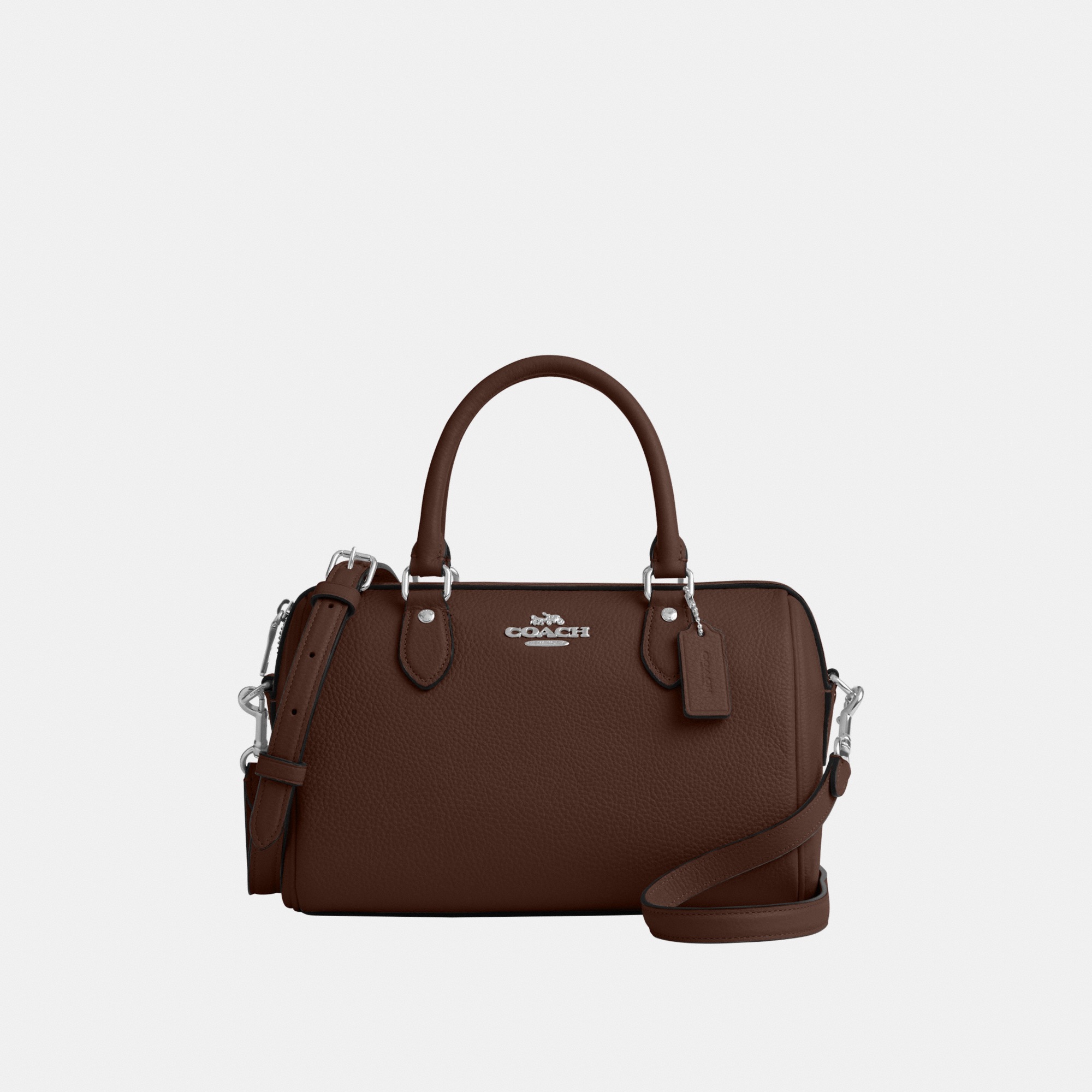 Coach Womens Rowan Satchel in Refined Pebbled Leather – Brown – One Size