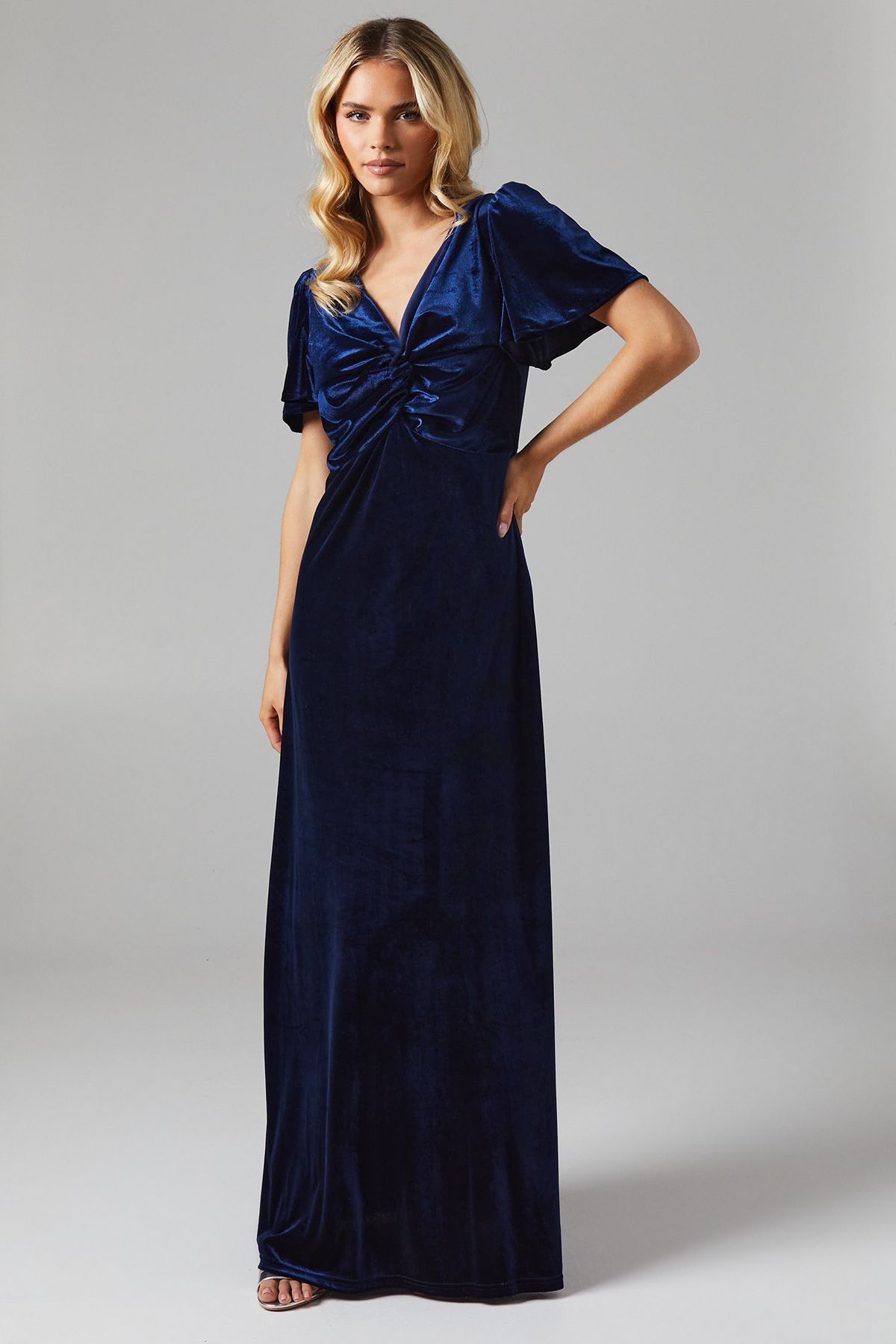 Oasis Womens Petite Velvet Twist Front Bridesmaids Midaxi Dress - Navy - Size 8 UK