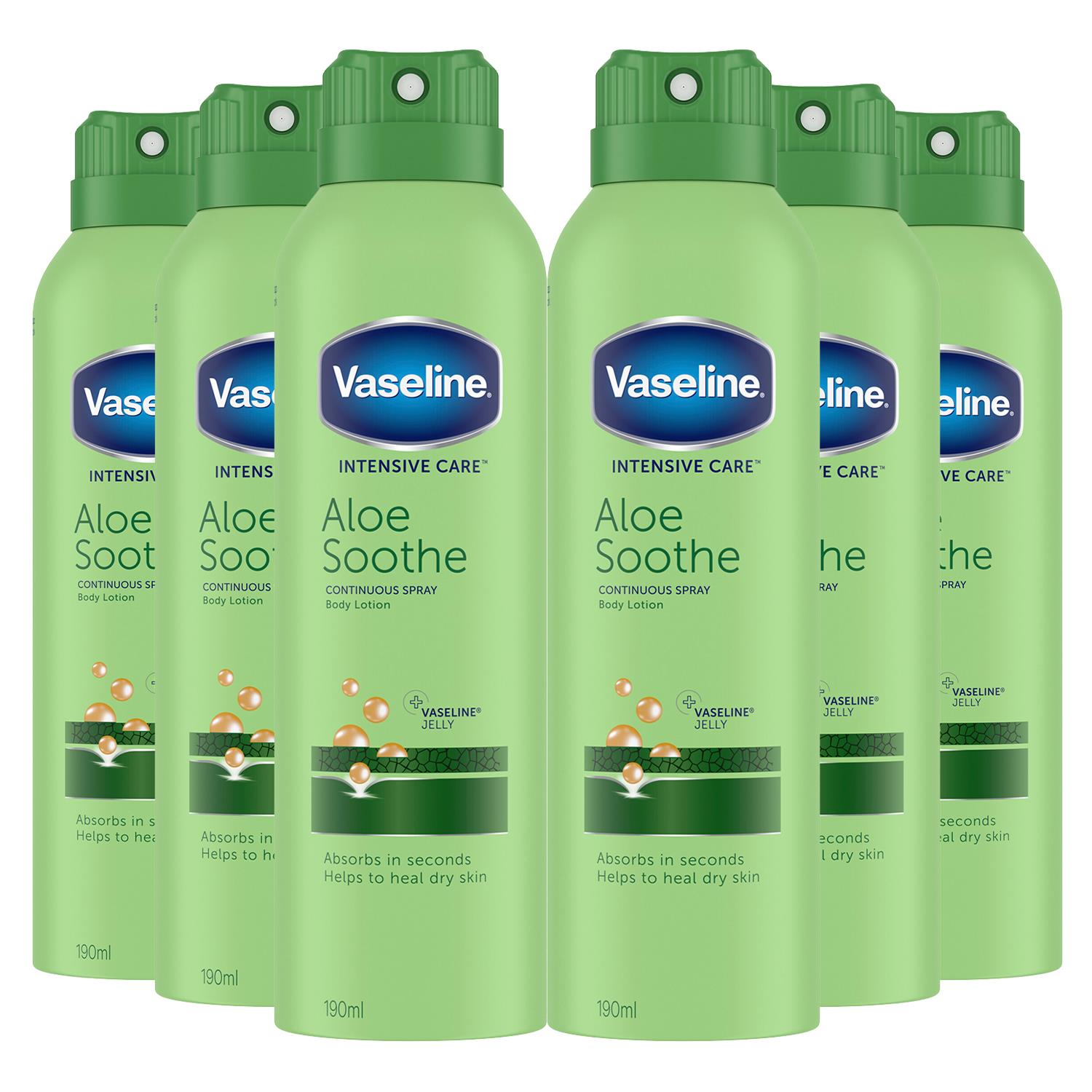 Vaseline Womens Intensive Care Spray Moisturiser Aloe Soothe 190ml, 6 Pack - NA - One Size
