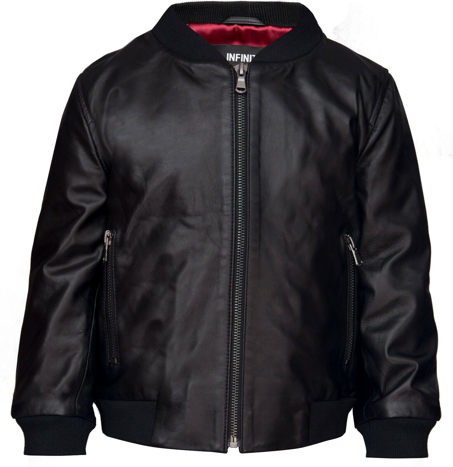 Zwart leren leren bomberjack voor kinderen, unisex varsity zwart (1-13 jaar)