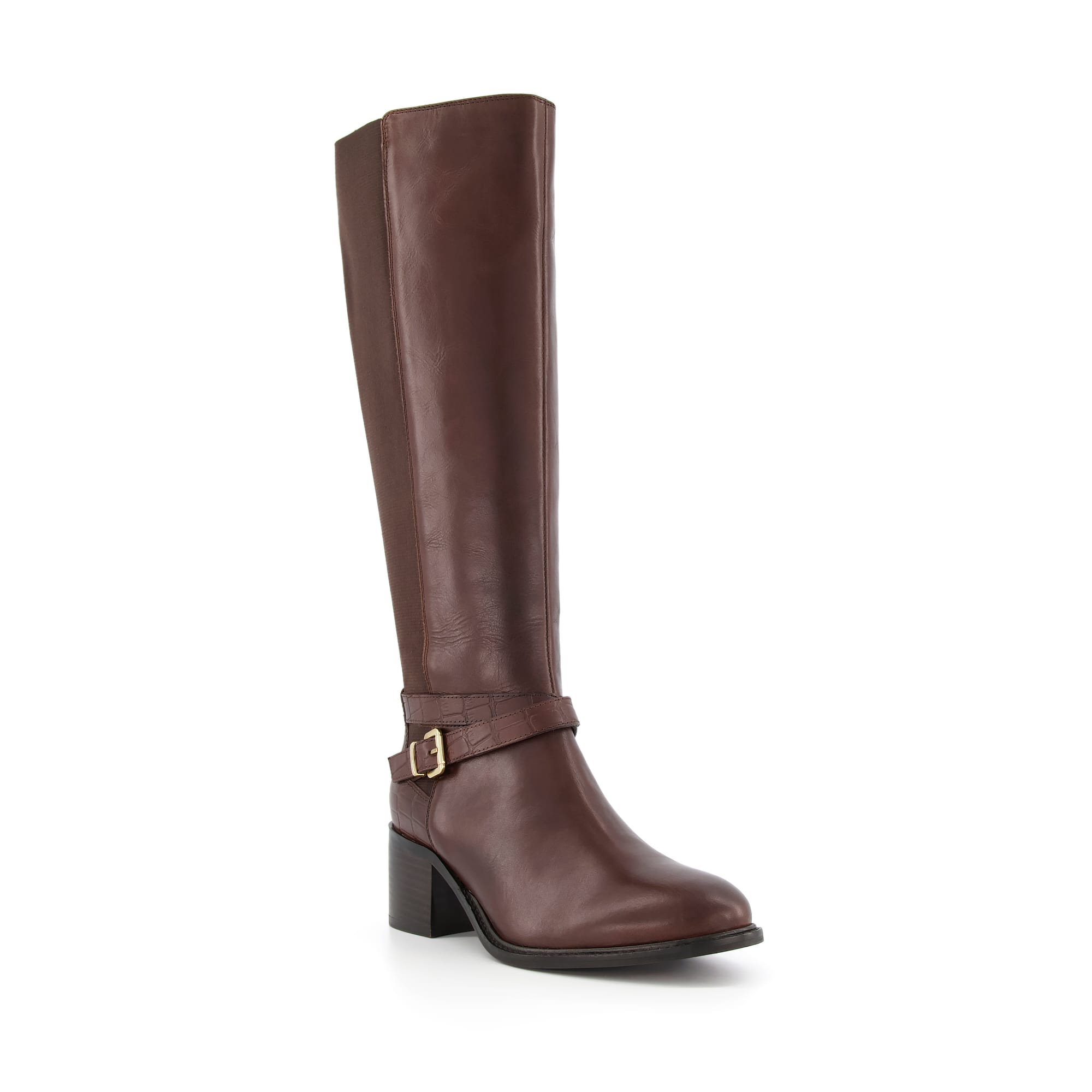 Dune London Womens TILDINGS Ankle-Strap Knee-High Boots – Brown Leather (archived) – Size UK 3