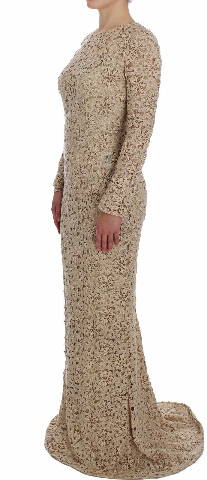 Dam Beige Blommig Spets Klänning Maxi 2