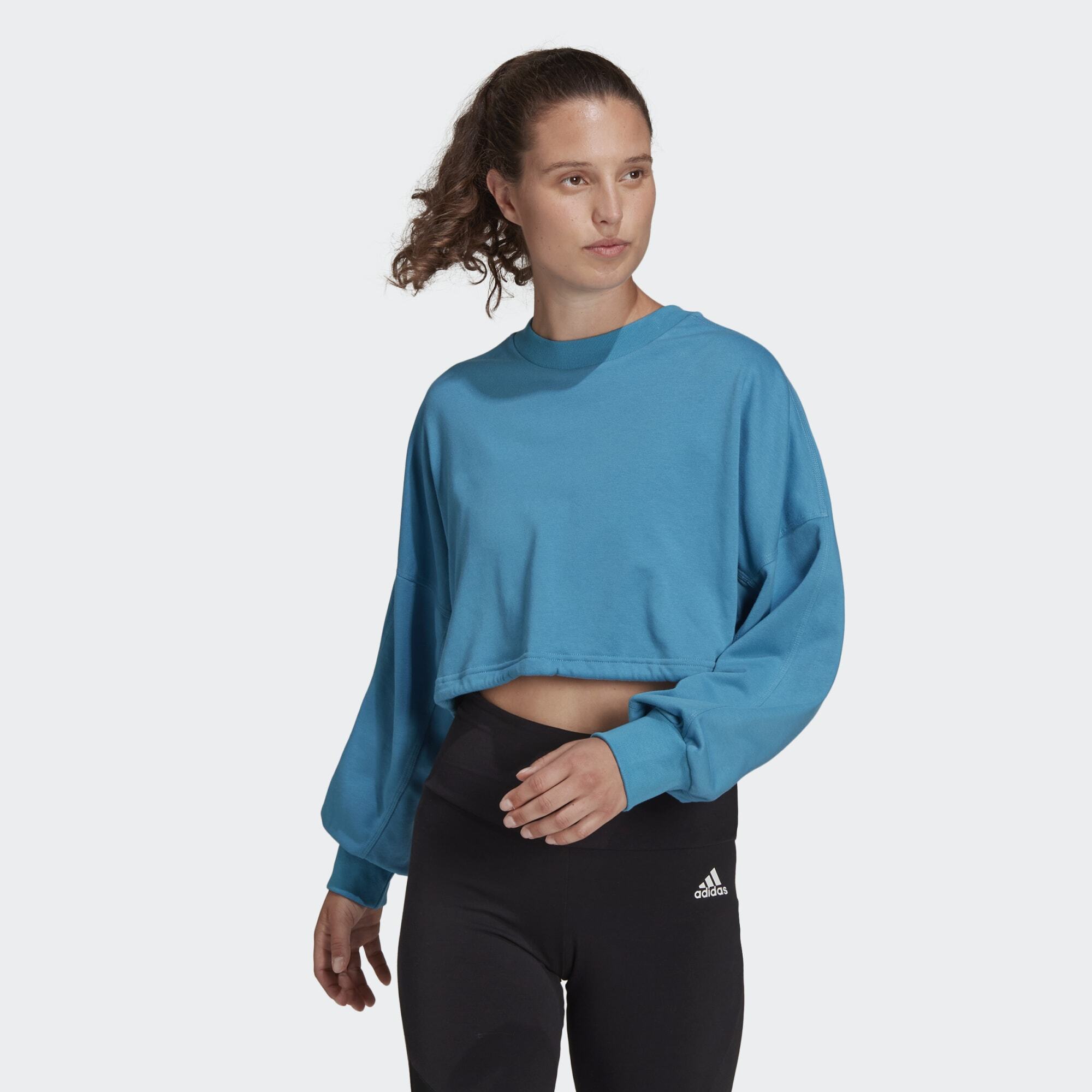adidas Sportswear Womens Studio Lounge Summer Crew Sweatshirt - Blue Cotton - Size Large
