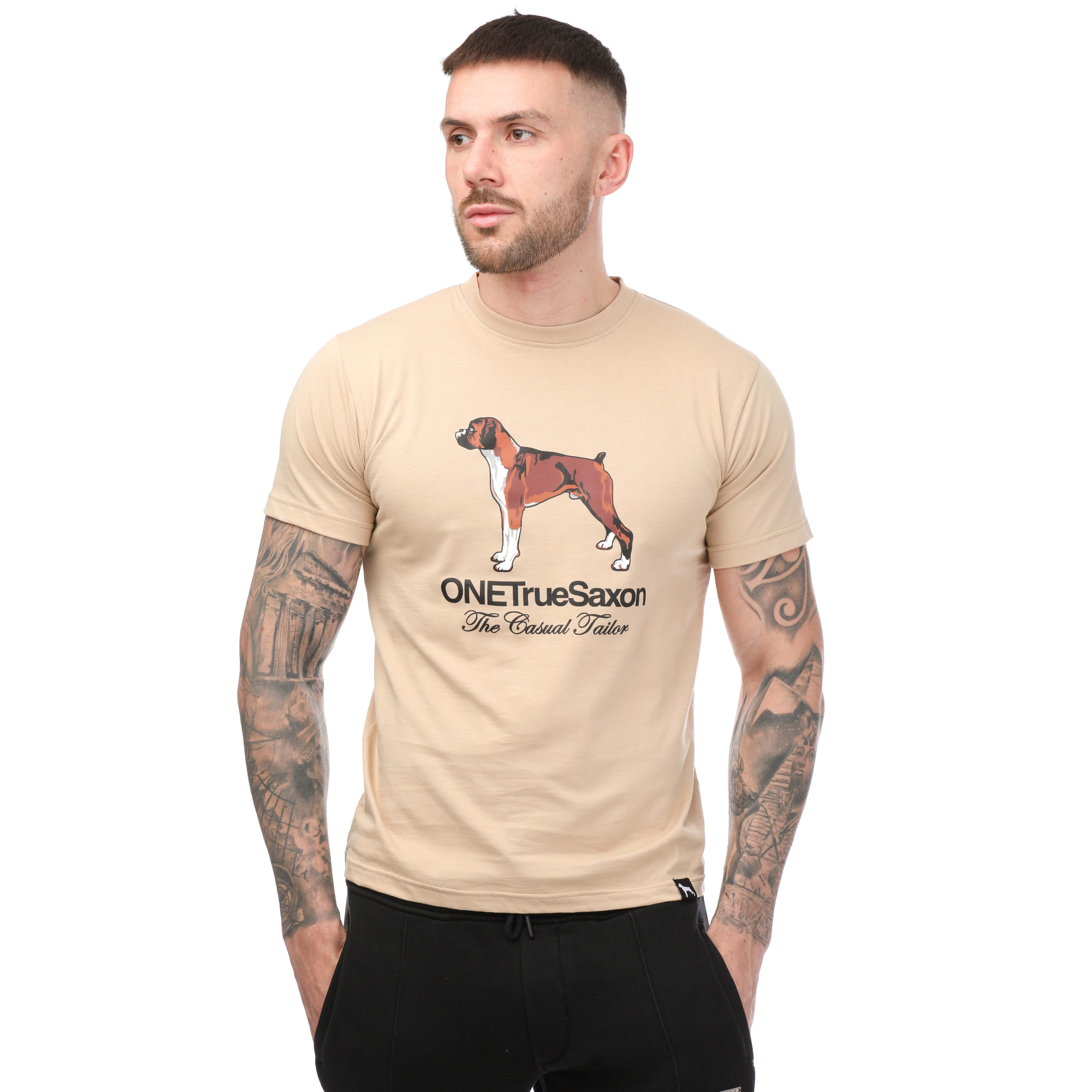 One True Saxon Mens Dawg T-Shirt in Sand Cotton - Size 2XL