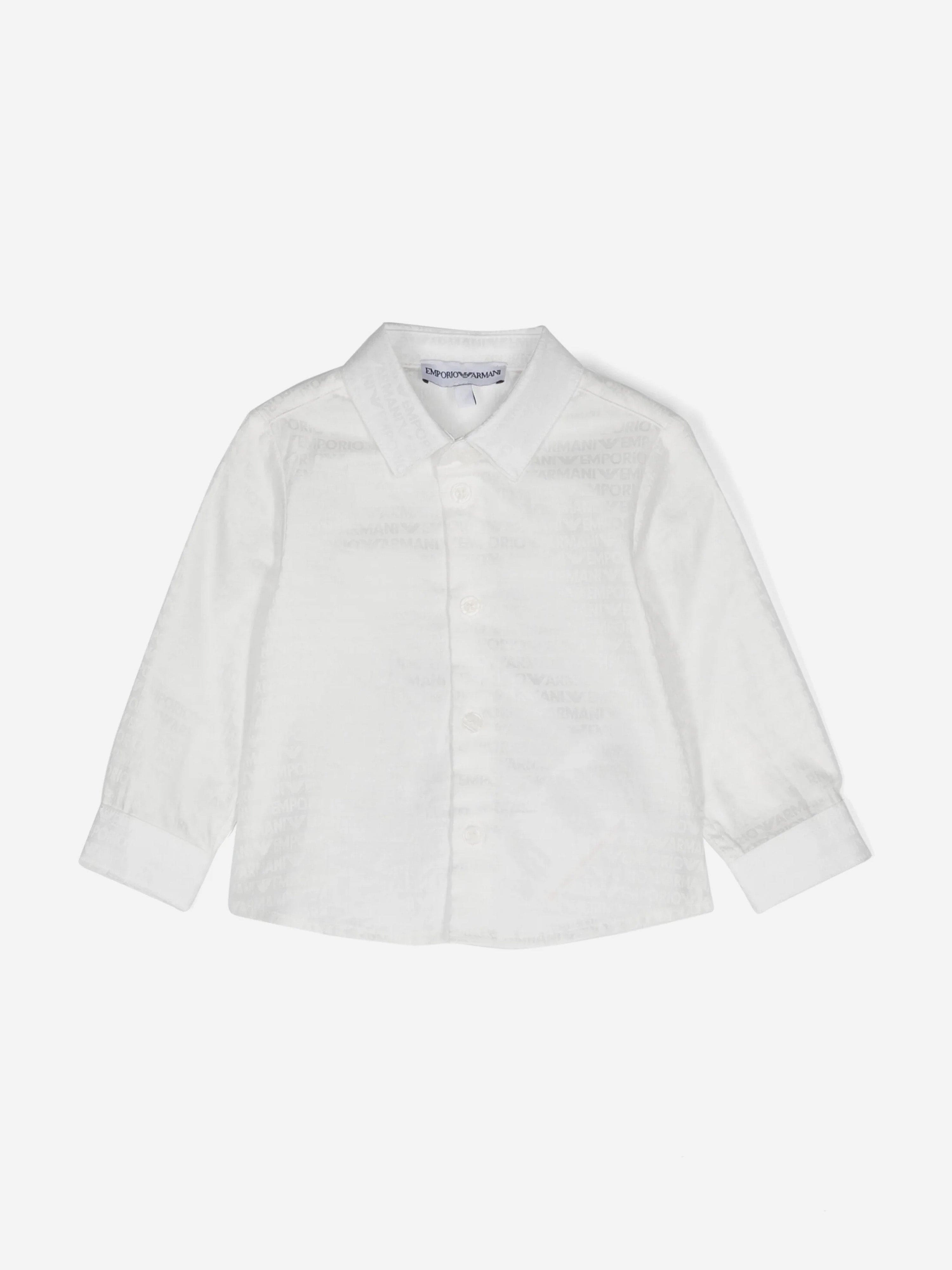 Emporio Armani Baby Jongens Logo Shirt in Ivoor