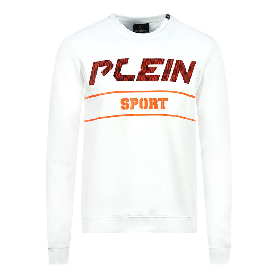Thumbnail - Philipp Plein Sport Orange Bold Logo Weißer Pullover