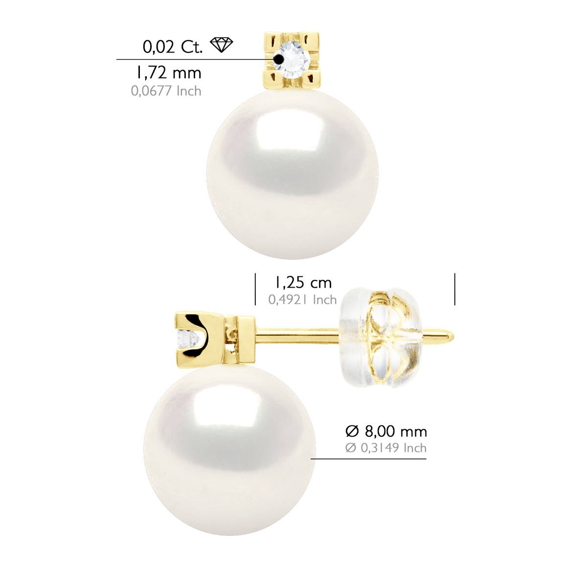 Ateliers Saint Germain Örhängen Prestige -Diamanter 0,04 Cts Kvalitet HSI Gul Guld 375 och äkta odlade sötvattenspärlor runda 8-9 mm dam – bild 2