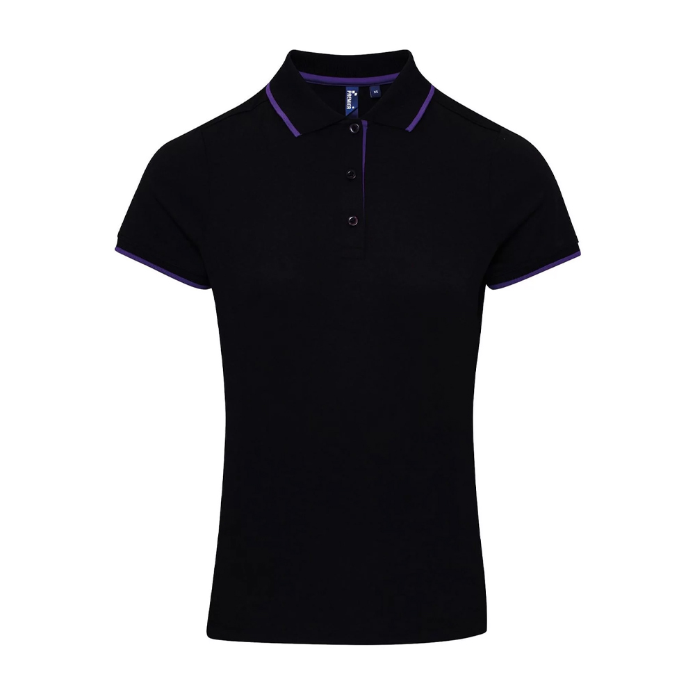 Thumbnail - Premier Womens/Ladies Coolchecker Contrast Pique Polo Shirt (Schwarz/Lila)
