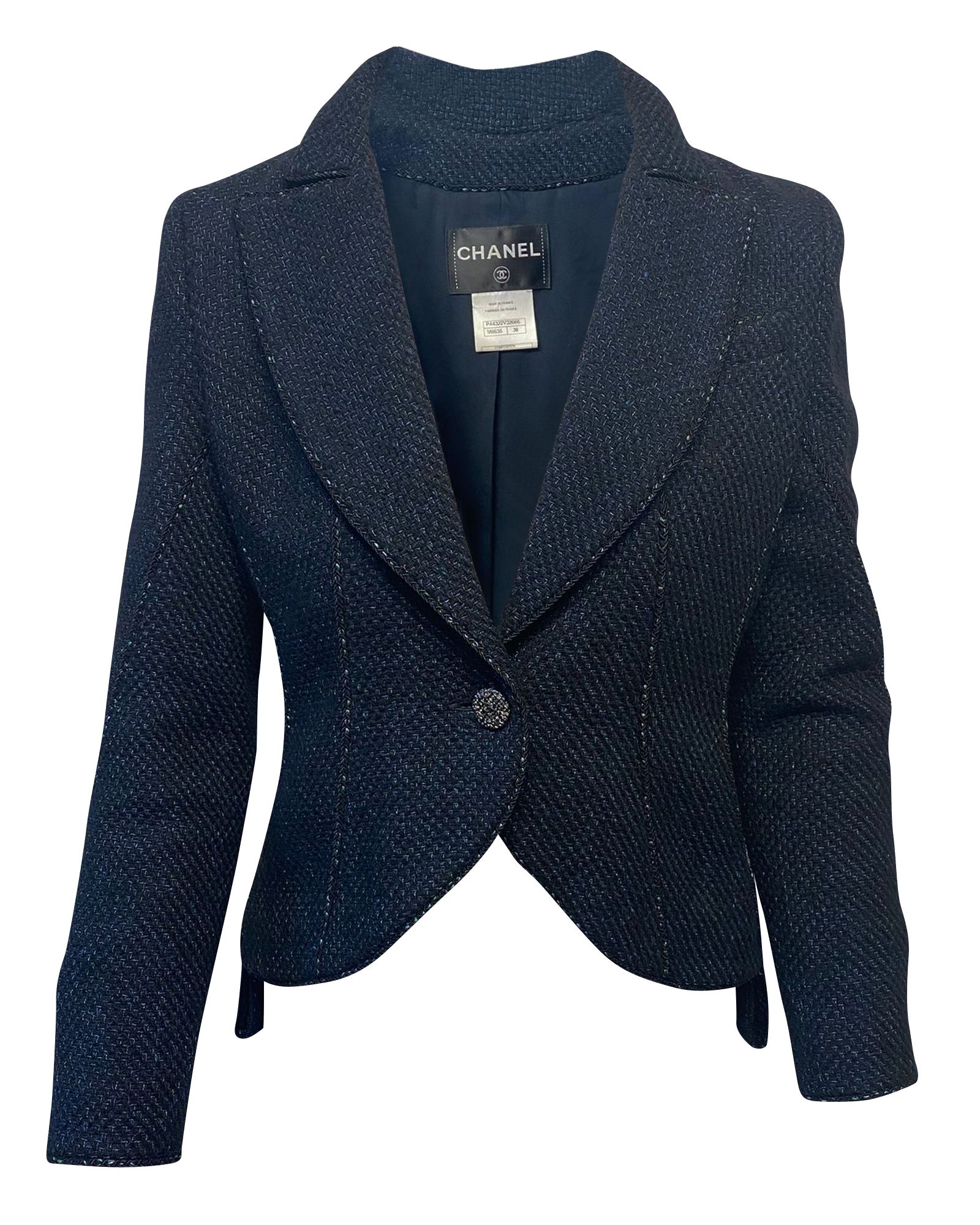 Chanel Einreiher-Jacke aus blauen Tweed