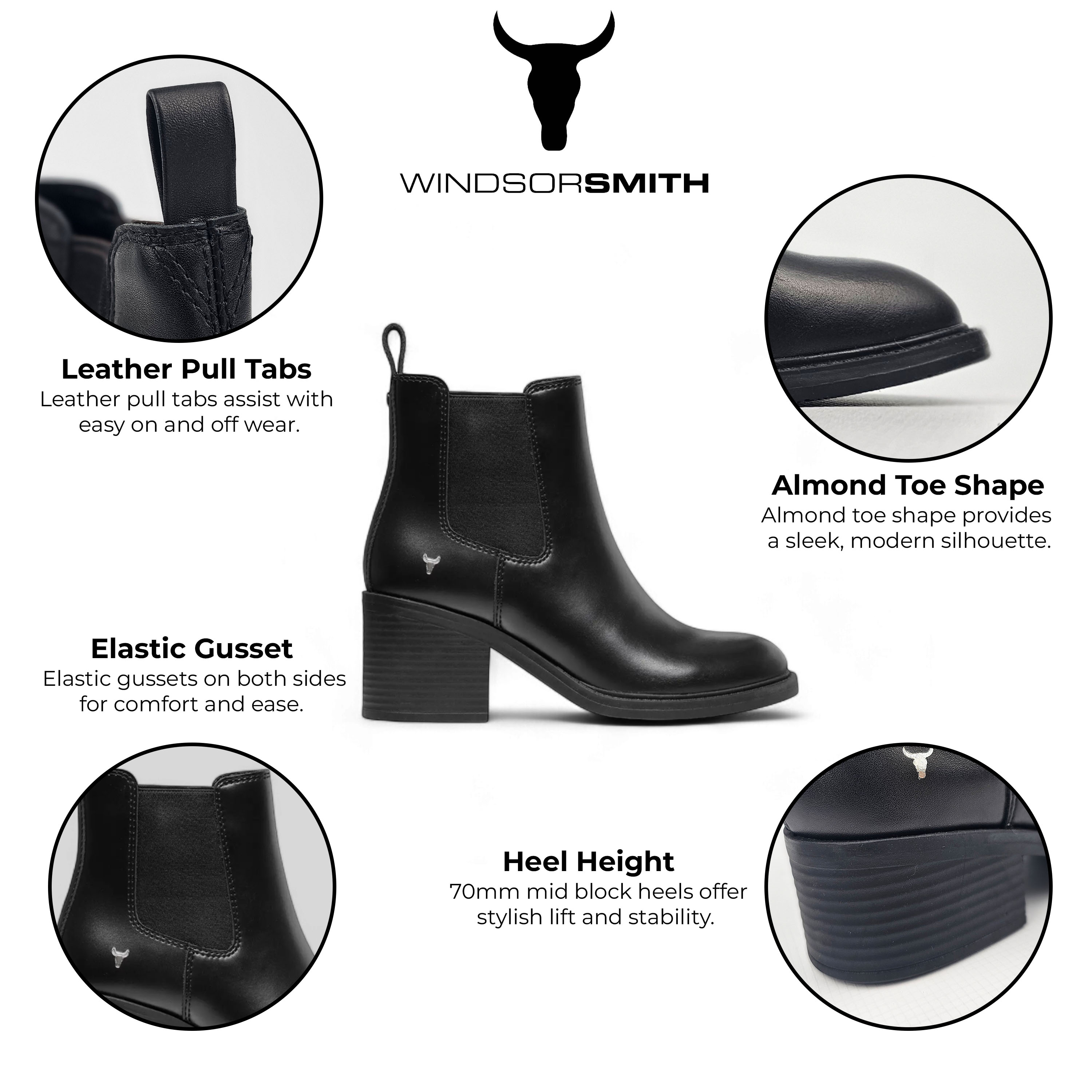 Windsor Smith Womens Black Classic Leather Platform Ankle Chelsea Boots Varsity dam – bild 2