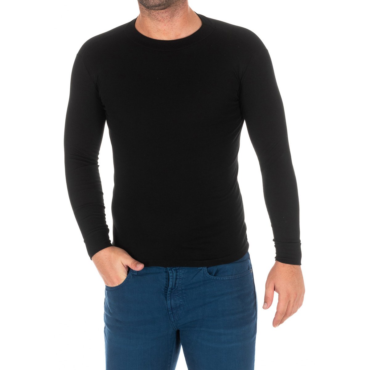 Kisses&Love Mens Long-sleeved T-shirt with half-high collar 1625-H man - Black - Size Medium