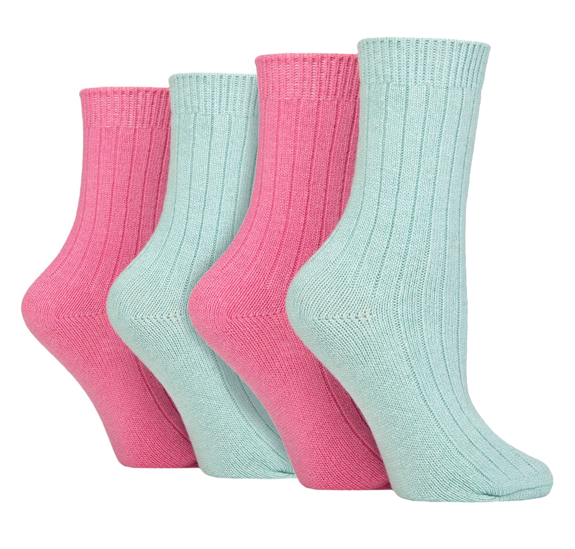 Thumbnail - 4er-Pack Damen Kaschmir-Stiefelsocken | Wildfeet | Gerippte Crew-Wolle-Bettsocken - Grün/Pfirsich