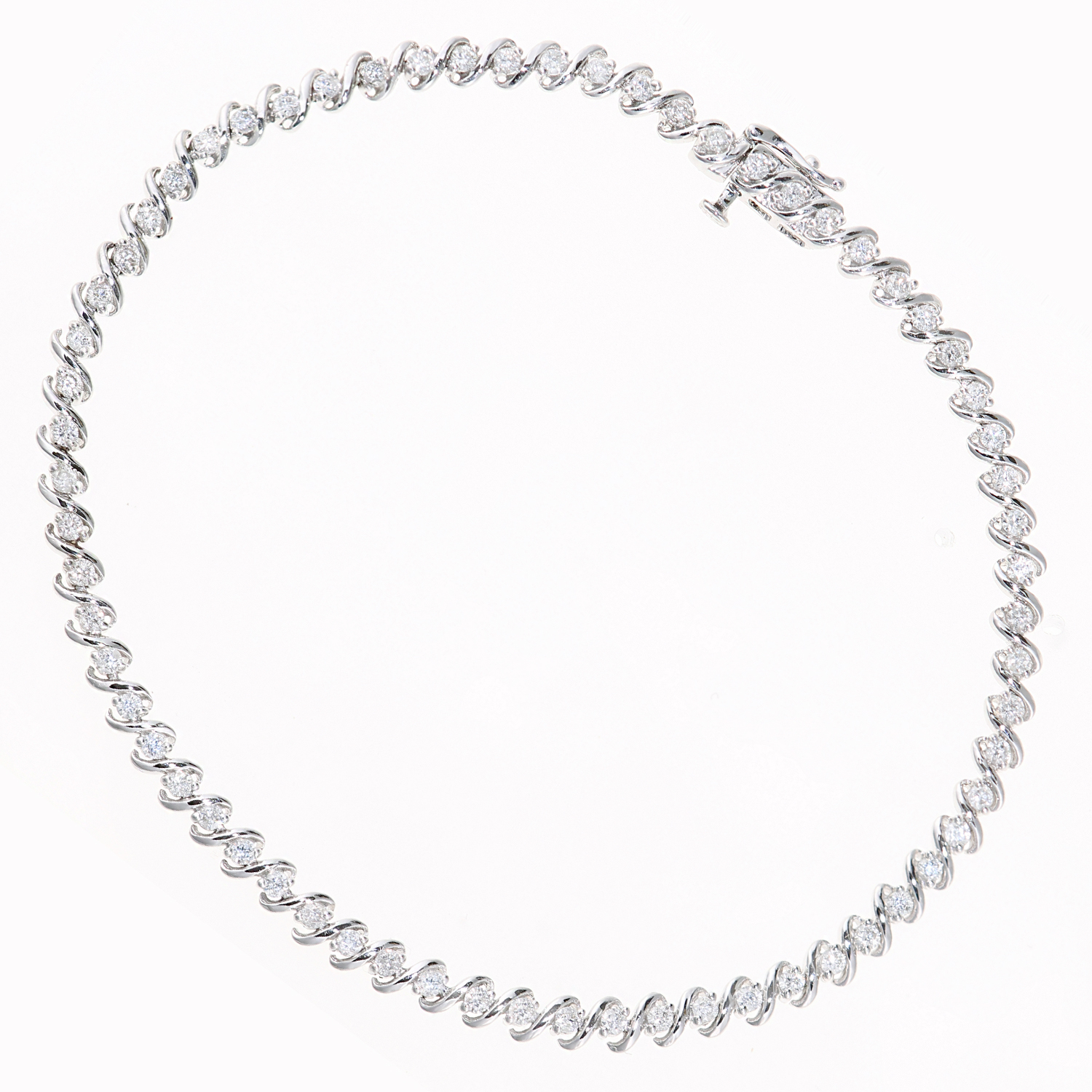 Diamant L’Eternel Womens 9ct White Gold Total 1.00ct Diamond S Line Design Tennis Bracelet of Length 18.2cm – One Size