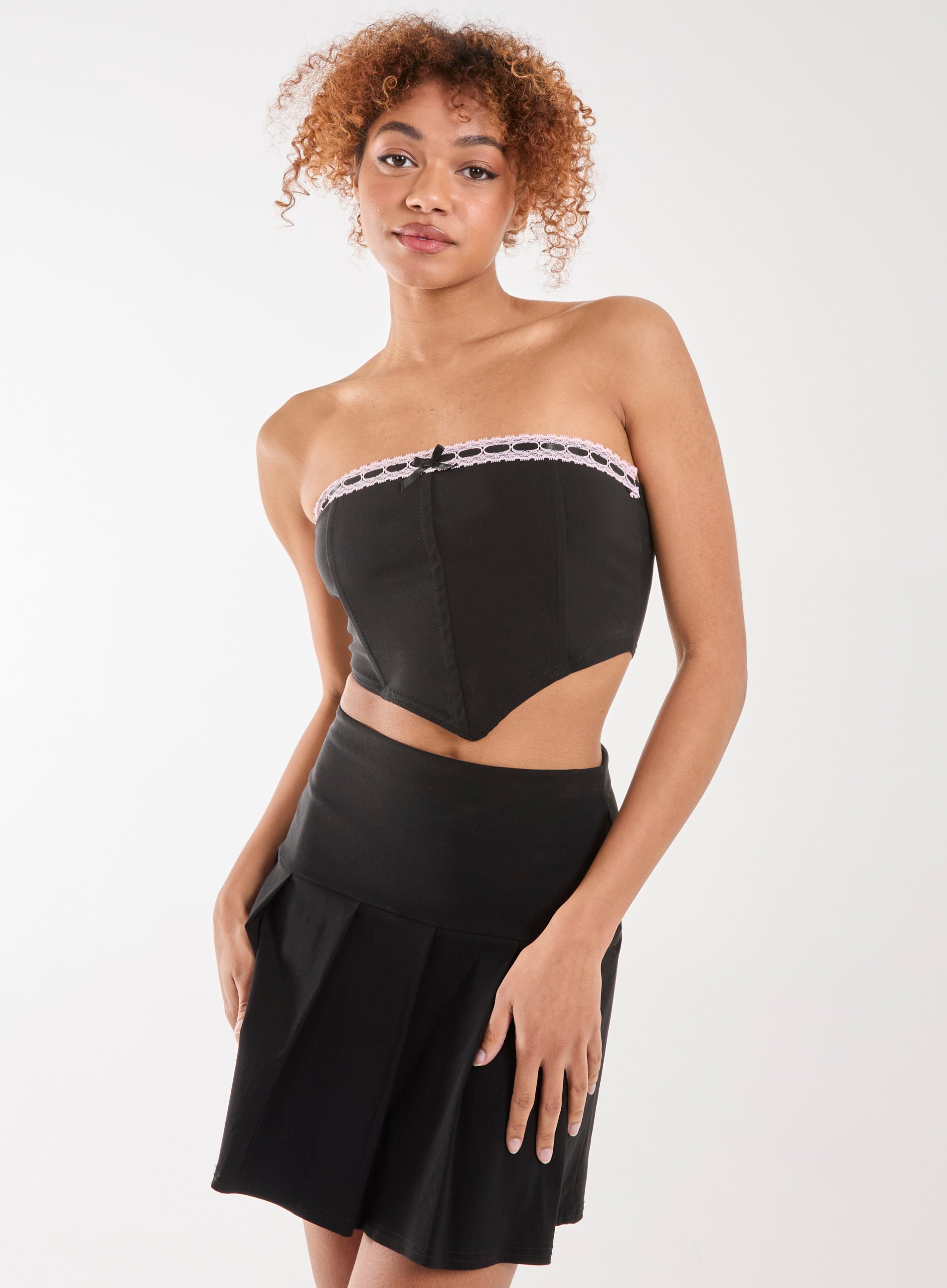 Pink Vanilla Womens Bow Detail Corset Top - Black - Size Small