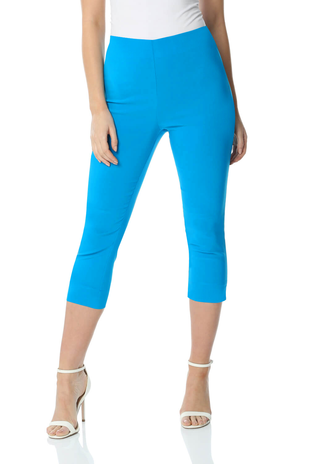Roman Womens Cropped Stretch Trouser - Blue Viscose - Size 12 UK