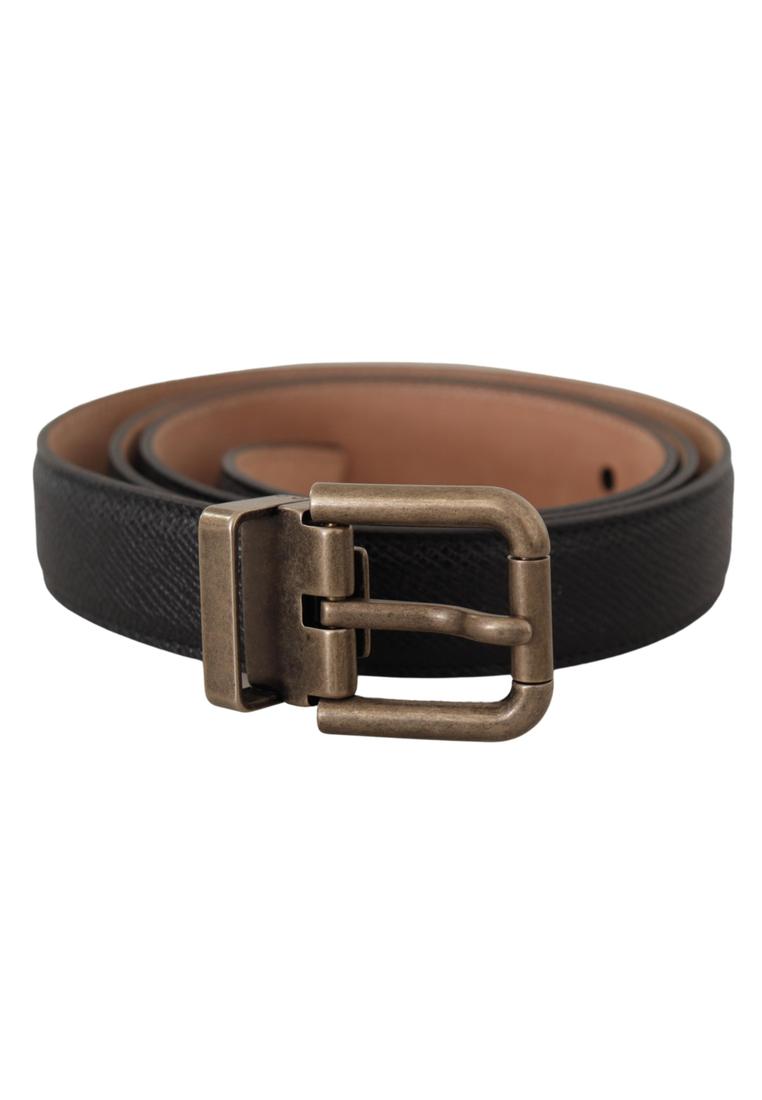 Dolce & Gabbana Mens Black Brown Backed Leather Brass Buckle Belt - Size 95 cm