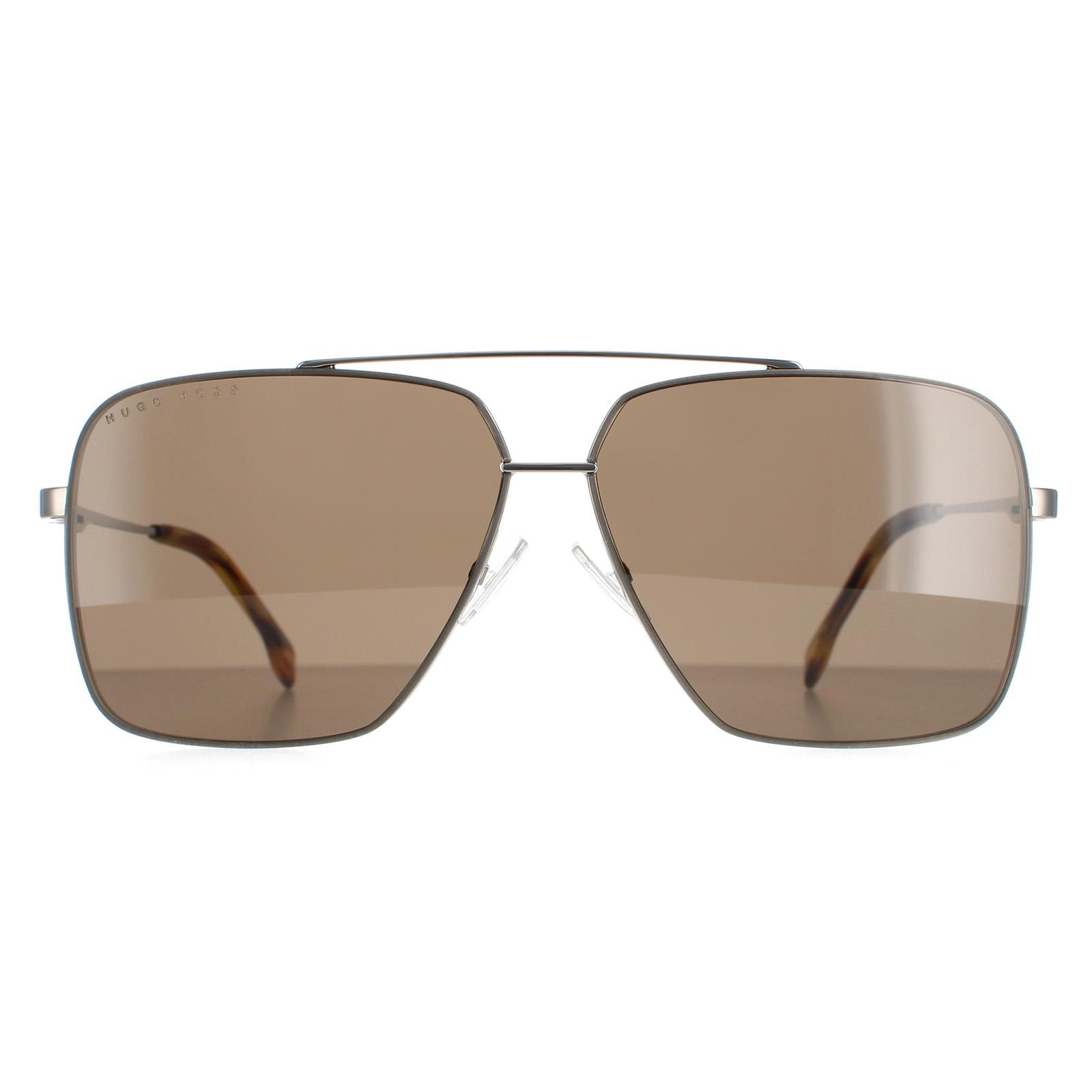 Hugo Boss Round Mens Brown Horn Ruthenium 1325/S - Silver Metal (archived) - One Size