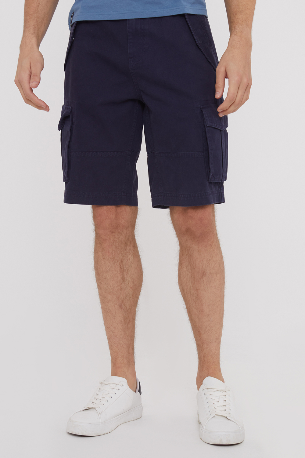 Threadbare Mens Navy 'Lasgo' Cotton Twill Utility Cargo Shorts - Size 32 (Waist)