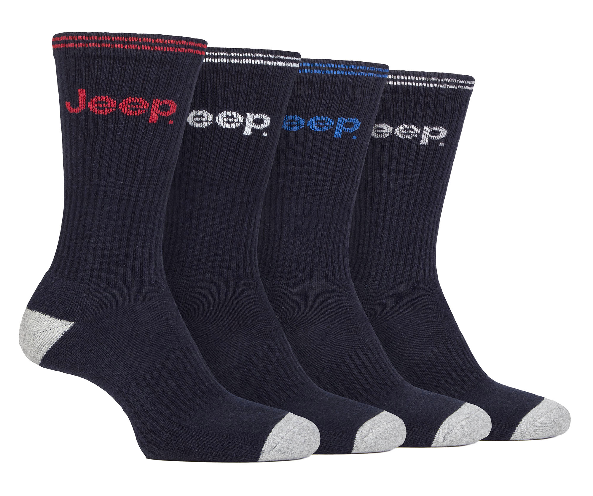Herren Sport Crew Socken | Jeep | 4er Pack Baumwolle Laufsocken mit verstärkter Ferse und Spitze - Navy