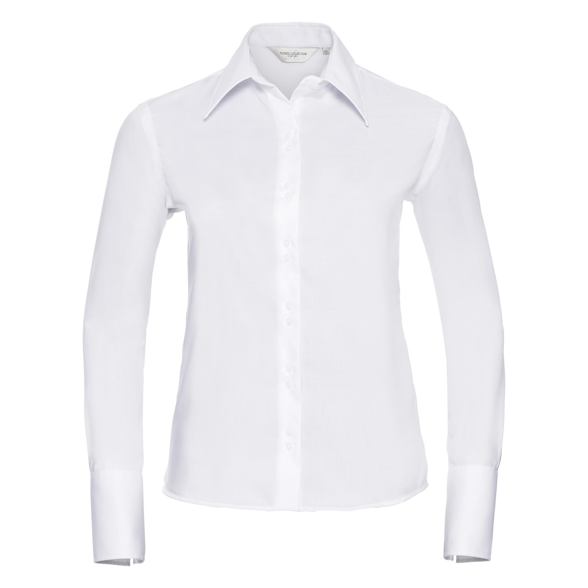 Russell Collection Bluse, Langarm, bügelfrei (Weiß)