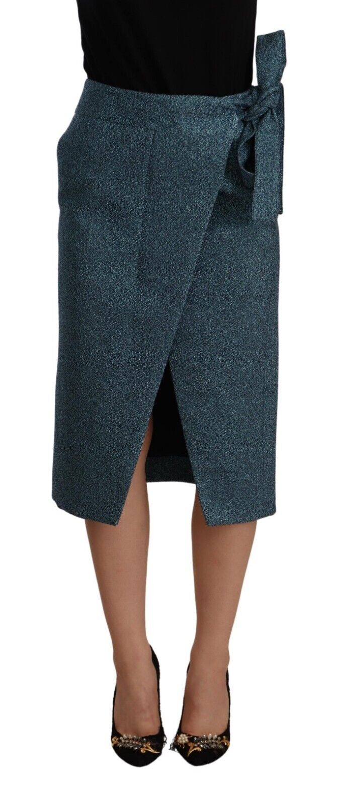 Koonhor Dames Blauwe Hoge Taille Lijnrechte Wikkelrok