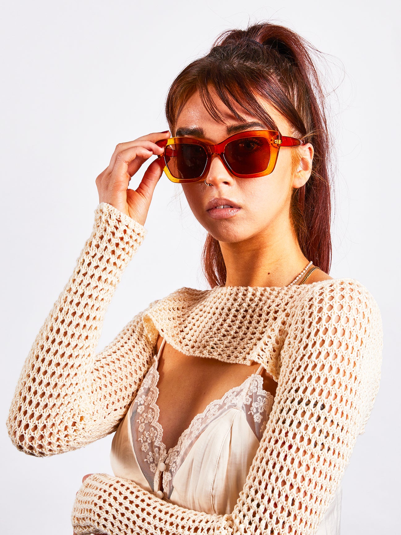 SVNX Womens Brown cat eye angular sunglasses - One Size