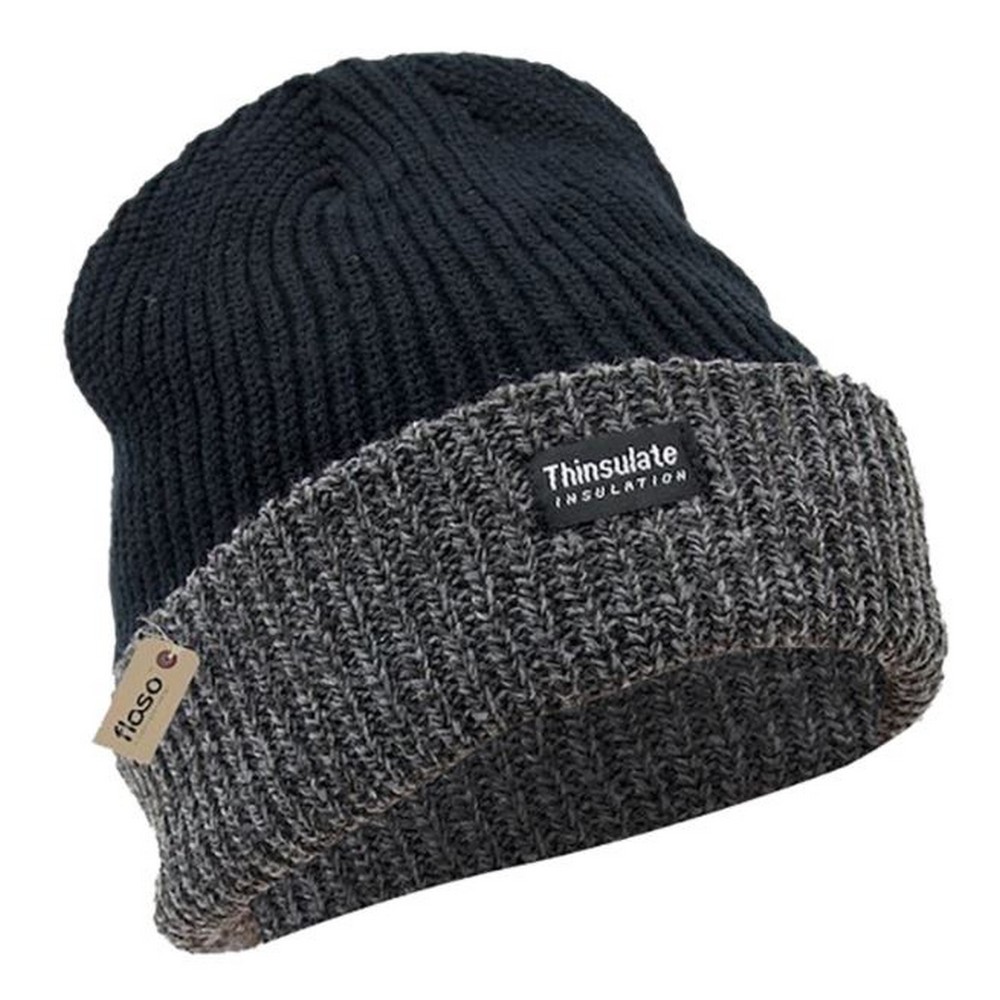 Thumbnail - FLOSO Unisex Herren/Damen Thinsulate Heavy Knit Winter/Ski Thermomütze (3M 40g) (Schwarz/Grau)